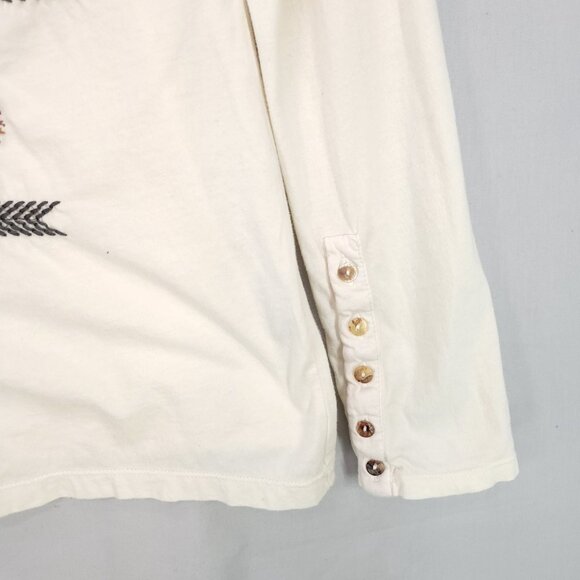 Johnny Was Zaret Long Sleeve Shirt Size Small Embroidered Floral Front Ivory Tee - Picture 7 of 13